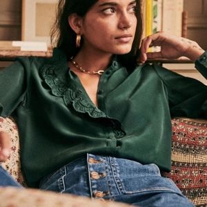 BNWT Sézane Chloe Shirt Bottle Green
